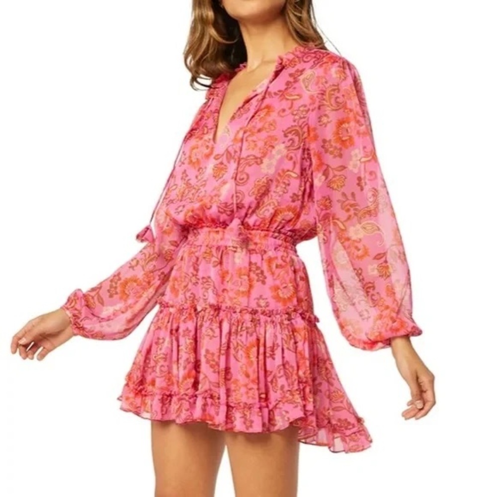 MISA LA Lorena Mini Dress in Careyes Floral Print Pink Women's Size XS
